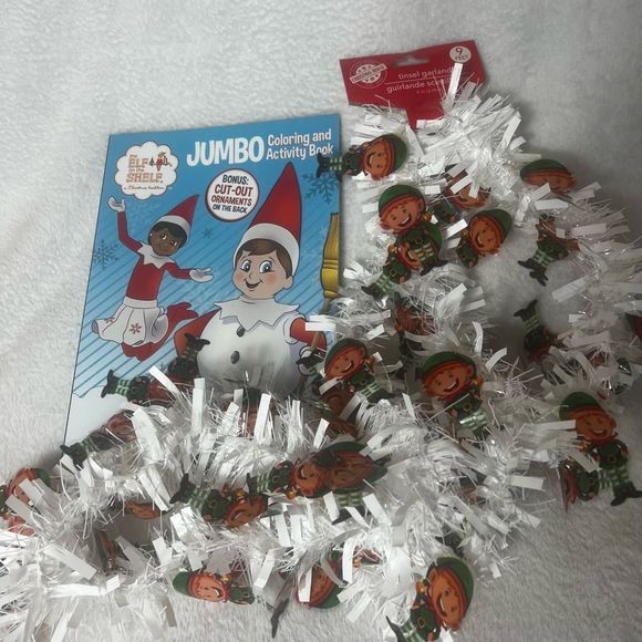 Elf On The Shelf Idea Elf Tinsel Garland and Elf on The‎ Shelf Coloring Book - Picture 1 of 7